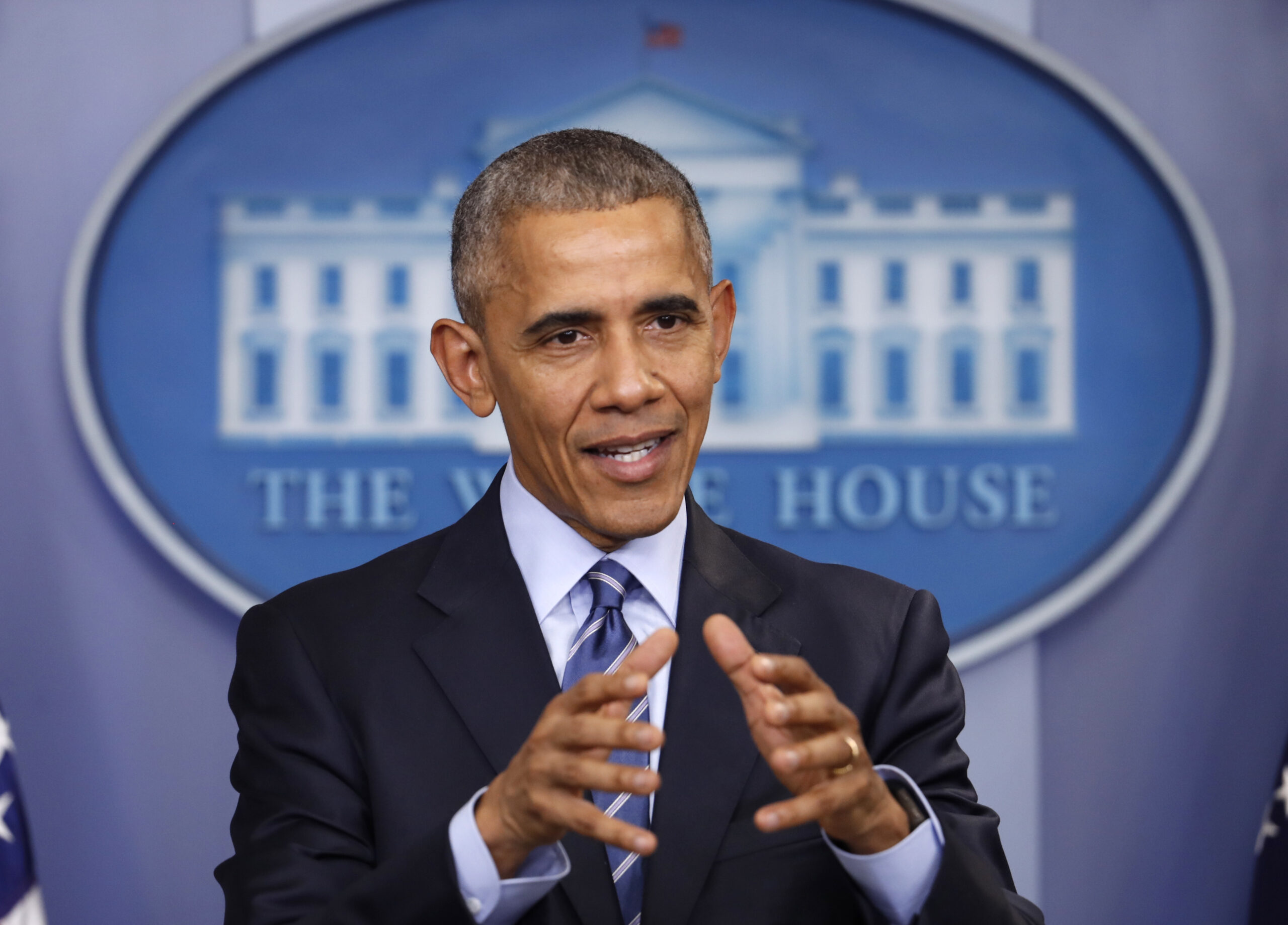 In this photo taken Dec. 16, 2016, President Barack Obama speaks during a news conference in the briefing room of the White House in Washington. President Barack Obama has imposed sanctions on Russian officials and intelligence services in retaliation for Russia's interference in the U.S. presidential election by hacking American political sites and email accounts. (AP Photo/Pablo Martinez Monsivais) (AP)