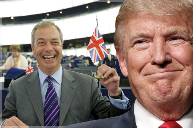 Nigel Farage; Donald Trump (Reuters/Vincent Kessler/Getty/Jeff Kowalski/Photo montage by Salon)