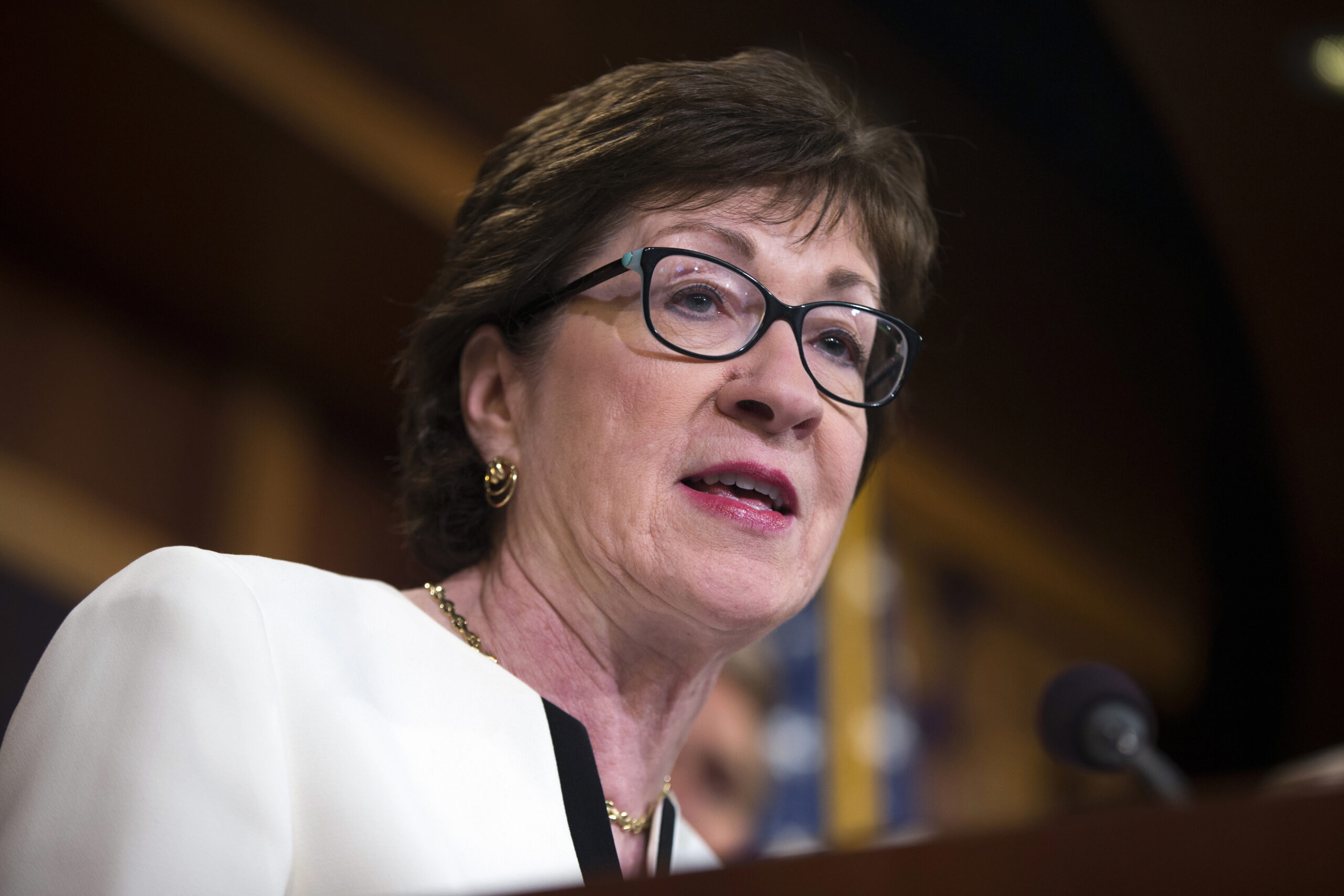 FILE - In this June 21, 2016, file photo, Sen. Susan Collins, R-Maine, speaks during a news conference on Capitol Hill in Washington. (AP Photo/Evan Vucci, File)