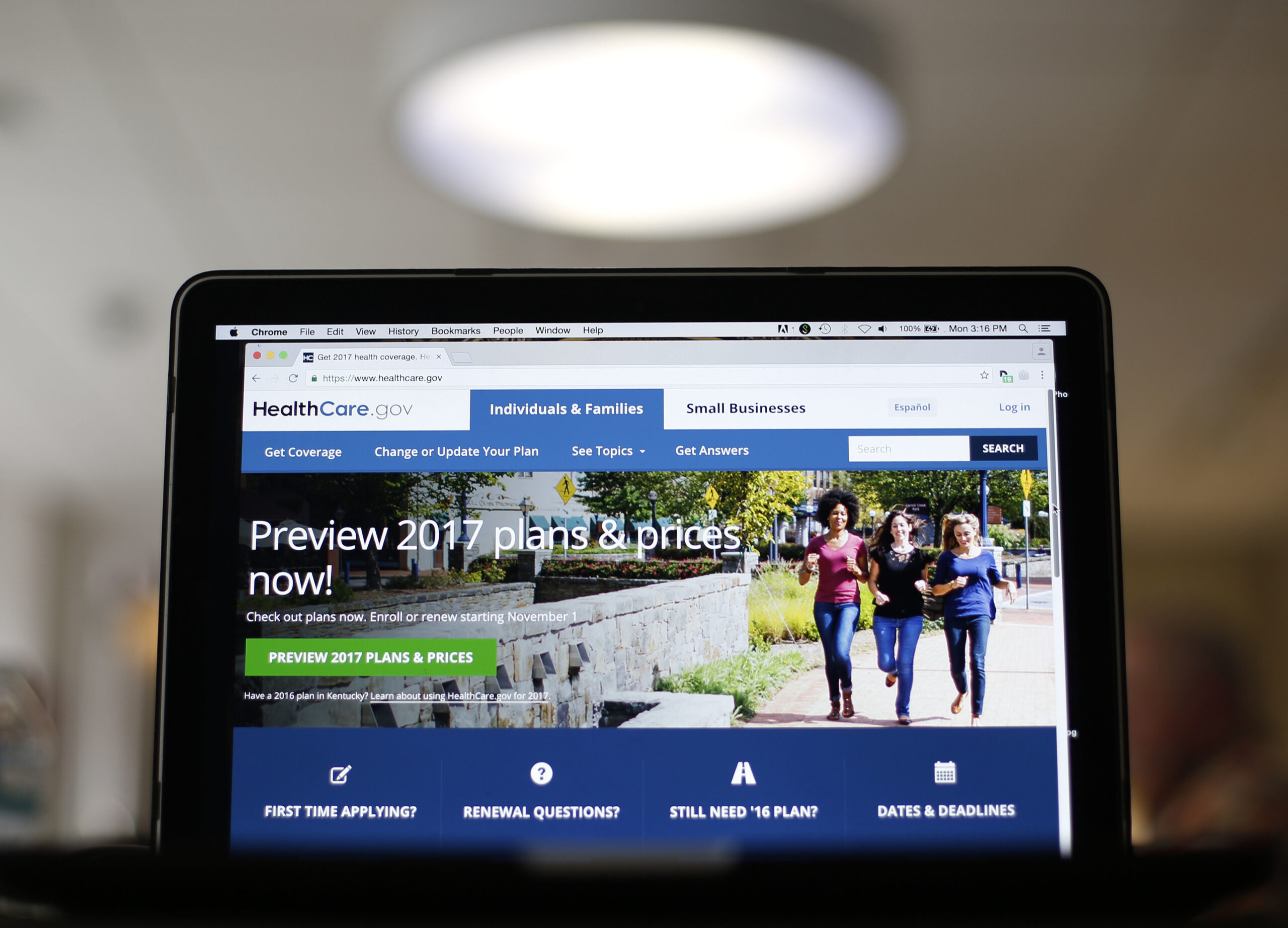 FILE - In this Oct. 24, 2016, file photo, the HealthCare.gov 2017 web site home page as seen in Washington. Only about one in four Americans wants President-elect Donald Trump to entirely repeal his predecessor’s health care law that extended coverage to millions, a new poll has found.(AP Photo/Pablo Martinez Monsivais, File) (AP)