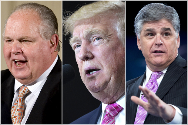 Rush Limbaugh; Donald Trump; Sean Hannity (AP/J. Scott Applewhite/Getty/Mandel Ngan/Saul Loeb)