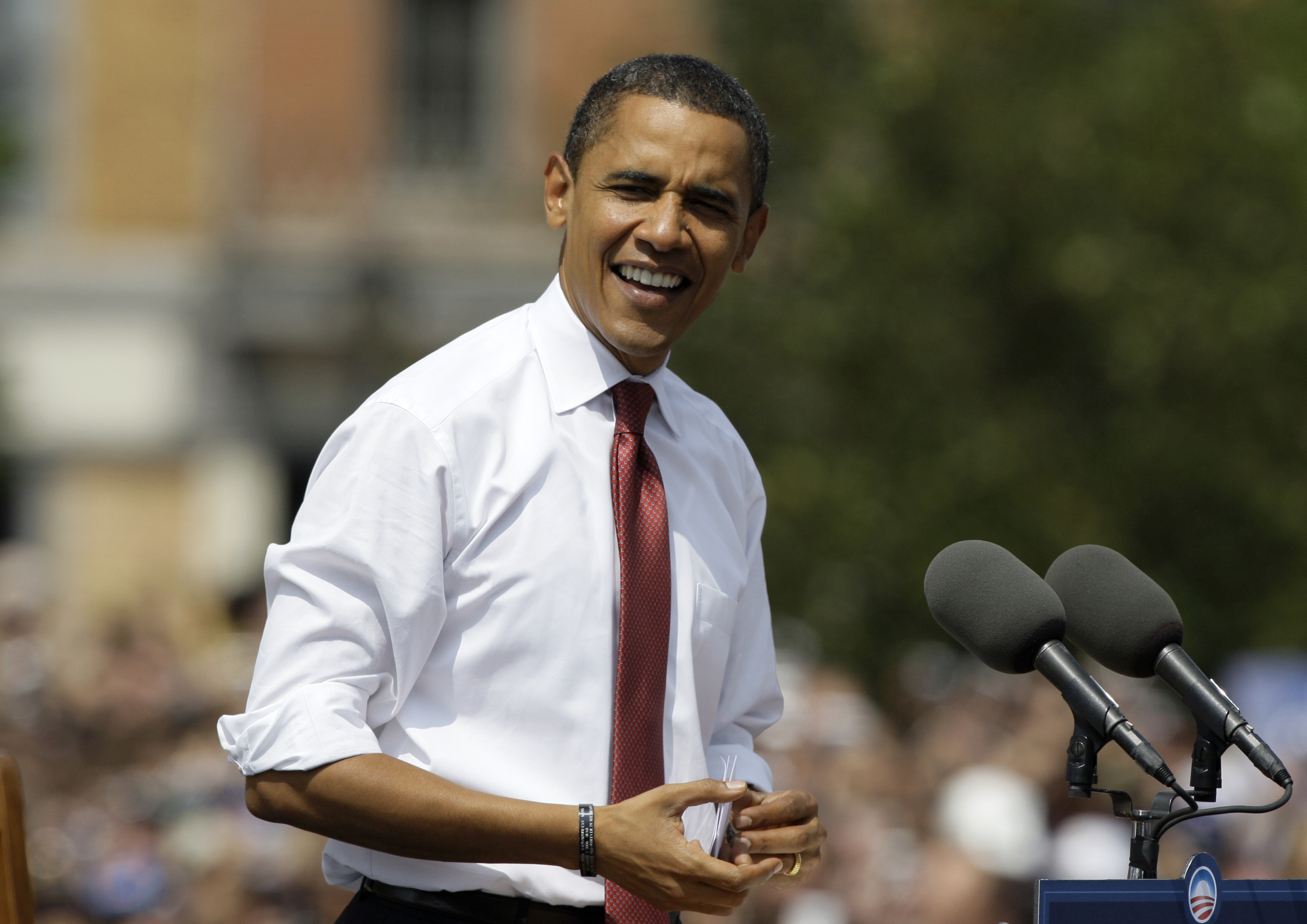 FILE - In this Aug. 23, 2008, file photo, then-Democratic presidential candidate Sen. Barack Obama D-Ill., appears at a campaign stop in Springfield, Ill. He was a first-term senator-turned-president. A former law professor with little experience in economics or management. When he walked into the White House he had one, clear job: Piece together the shards of a shattered U.S. economy. It wasn’t smooth and it wasn’t fast, but Obama ultimately succeeded. Obama will leave behind an economy far stronger than the one he inherited by most measures. (AP Photo/M. Spencer Green, File) (AP)