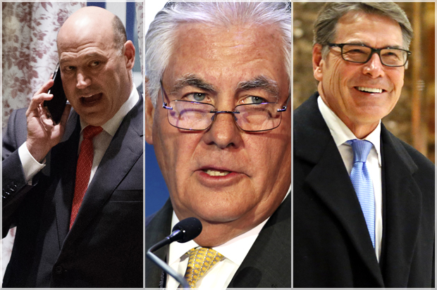 Gary Cohn; Rex Tillerson; Rick Perry (AP/Kathy Willens)