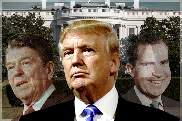 Ronald Reagan; Donald Trump; Richard Nixon (AP/Reuters/Eric Thayer/Photo montage by Salon)