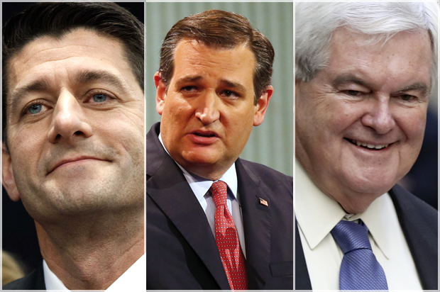 Paul Ryan; Ted Cruz; Newt Gingrich (AP/Evan Vucci/Paul Sancya/Manuel Balce Ceneta)