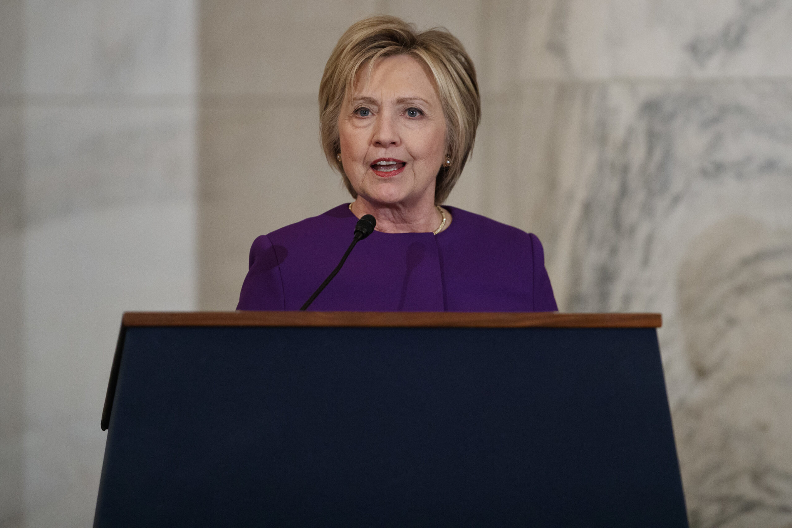 Former Secretary of State Hillary Clinton speaks during a ceremony to unveil a portrait of Senate Minority Leader Harry Reid, D-Nev., on Capitol Hill, Thursday, Dec. 8, 2016, in Washington. (AP Photo/Evan Vucci) (AP)