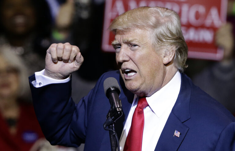 In this Dec. 6, 2016, photo, President-elect Donald Trump speaks to supporters during a rally in Fayetteville, N.C. They’re at opposite ends of the political spectrum, but two Washington groups that had been focused squarely on Hillary Clinton now have something in common: preserving their very existence. On Tuesday, each made its first stab at carving out a new mission, touting their ability to bird-dog the incoming Trump administration. They’ll use similar tactics, including Freedom of Information Act requests, lawsuits and public shaming, but a conservative group operating in Republican-led Washington is likely to have a tougher time pleasing its donors. (AP Photo/Gerry Broome) (AP)