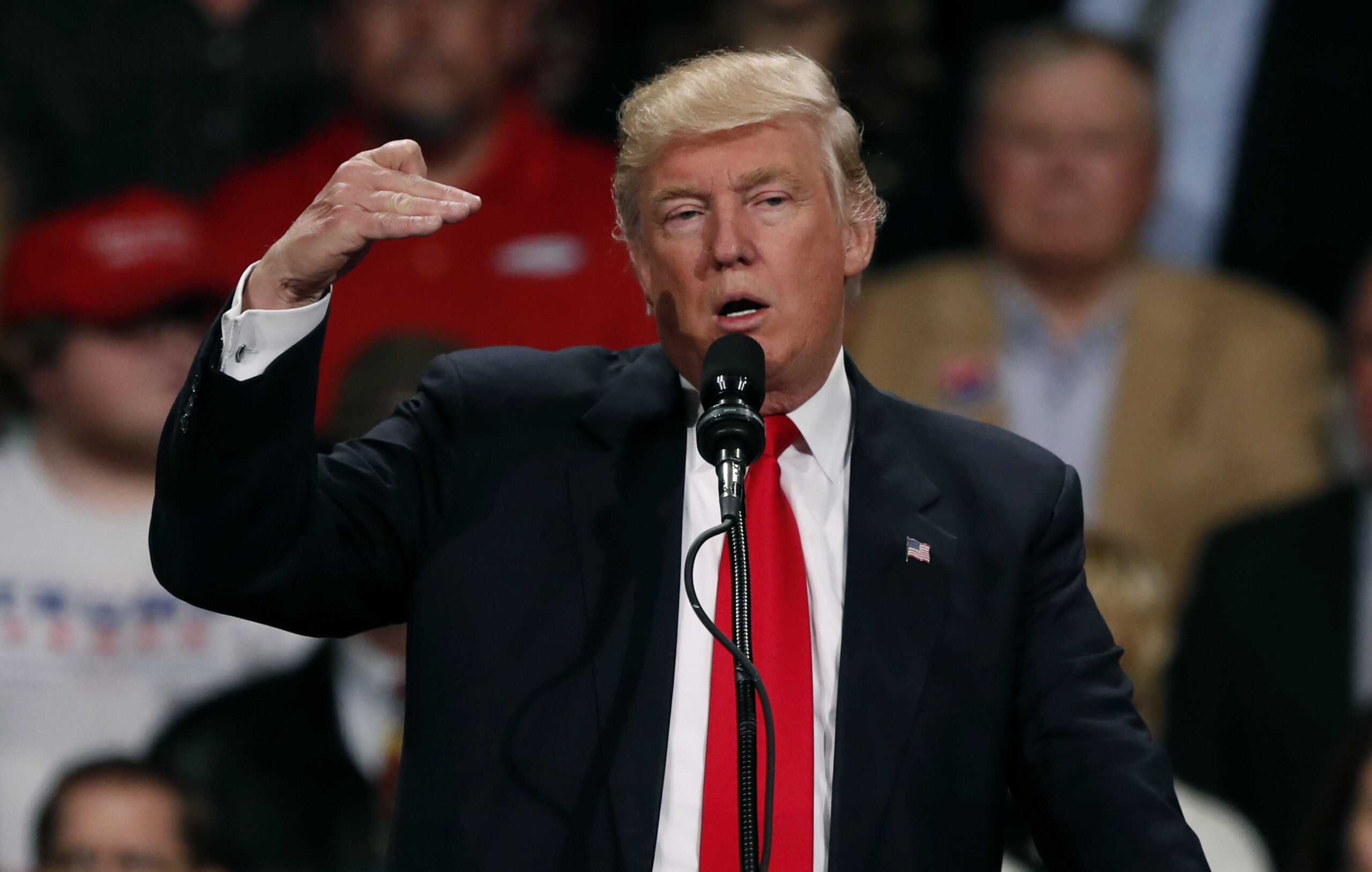 In this Dec. 8, 2016, photo, President-elect Donald Trump speaks to supporters during a rally in Des Moines, Iowa. The nation’s business community has begun to pressure the Donald Trump to abandon campaign-trail pledges of mass deportation and other hardline immigration policies that some large employers fear would hurt the economy.(AP Photo/Charlie Neibergall) (AP)
