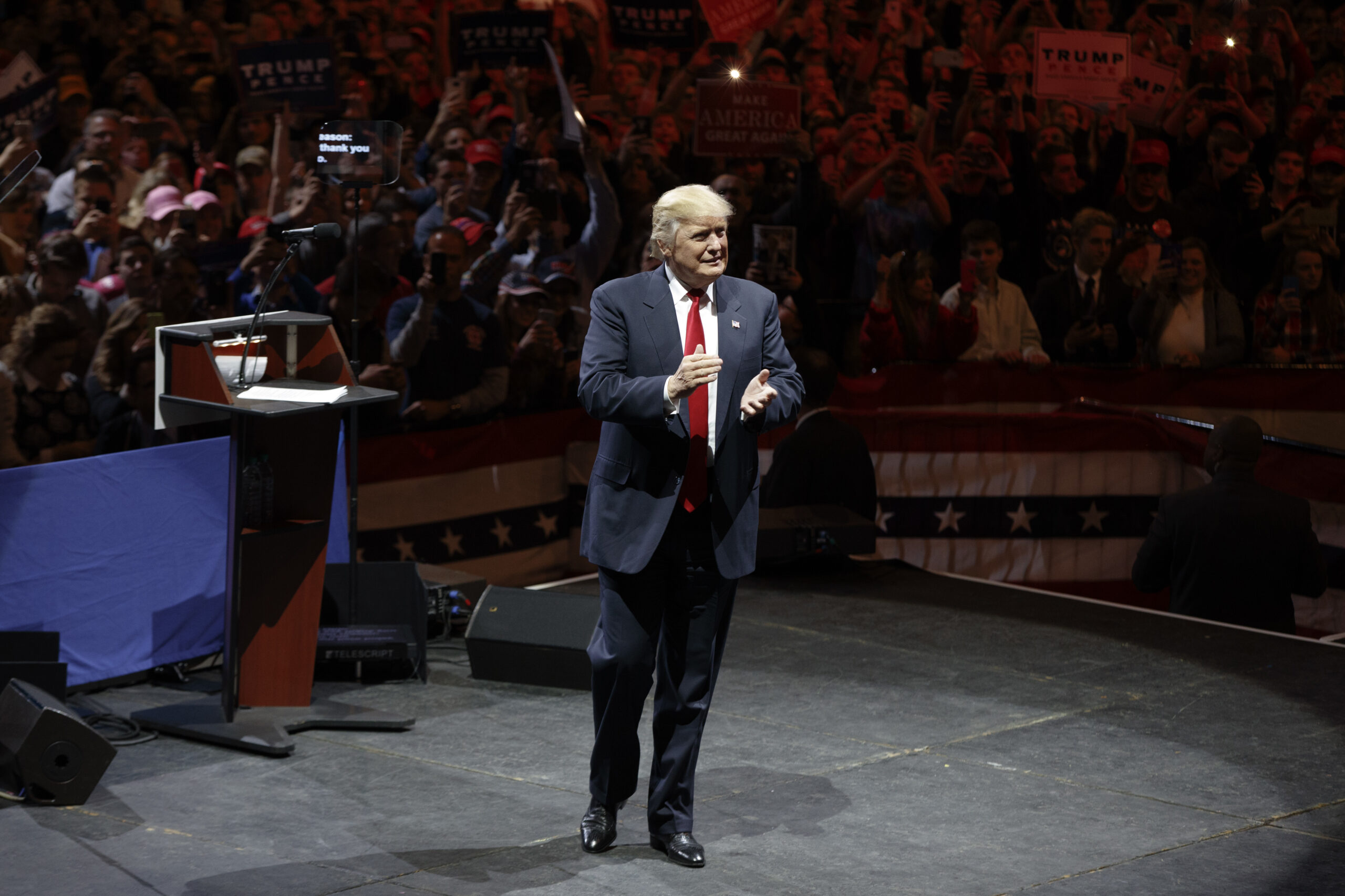 President-elect Donald Trump arrives to speak at an event to thank voters for electing him, Thursday, Dec. 1, 2016, in Cincinnati. (AP)