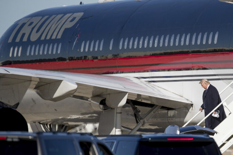 President-elect Donald Trump arrives at Baton Rouge Metropolitan Airport, Friday, Dec. 9, 2016, in Baton Rouge, La., to attend a rally. (AP Photo/Andrew Harnik) (AP)