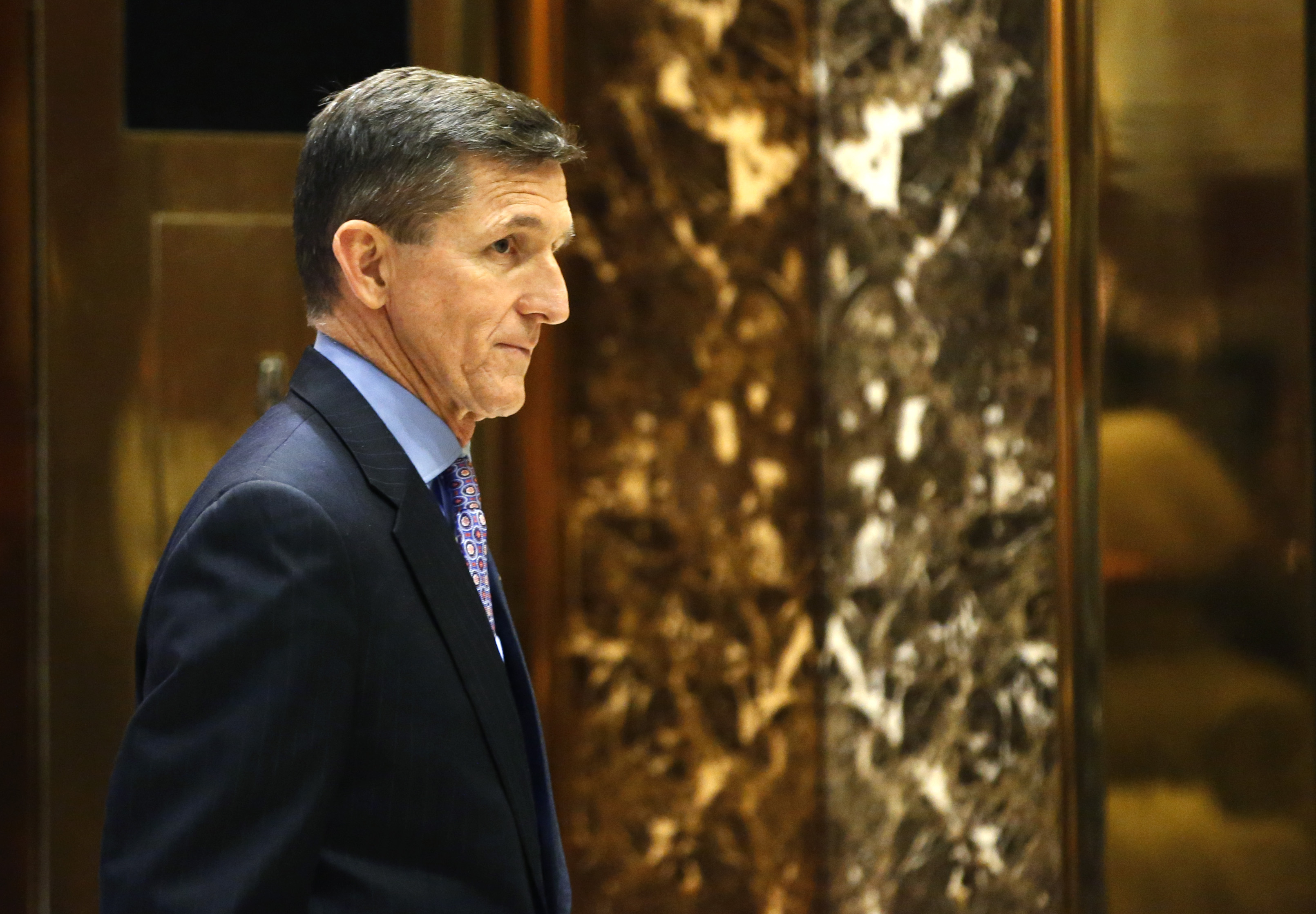 Michael T. Flynn, President-elect Donald Trump's choice for National Security Advisor, waits for an elevator at Trump Tower, Monday, Dec. 12, 2016, in New York. (AP Photo/Kathy Willens) (AP)