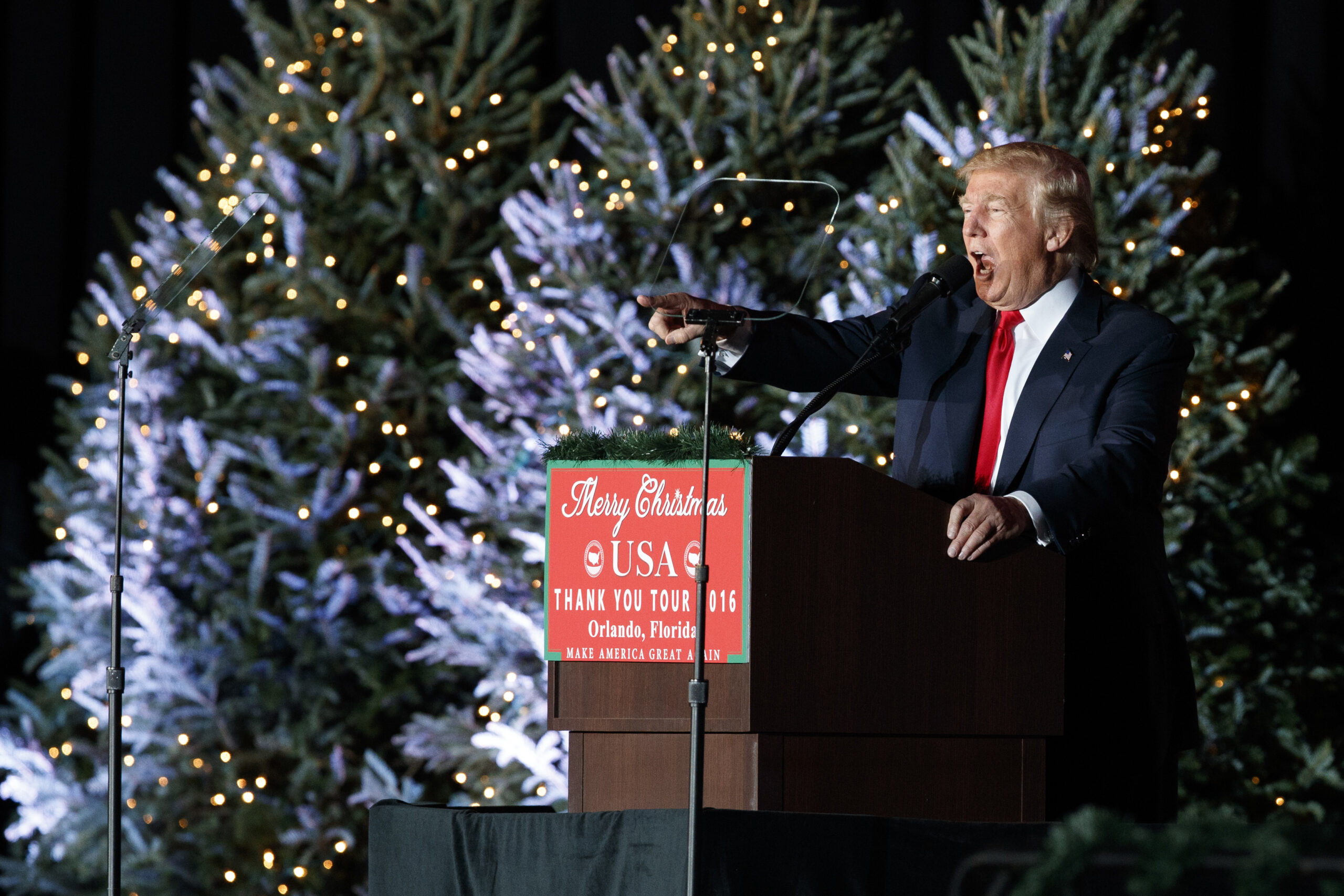 President-elect Donald Trump speaks during a rally at the Orlando Amphitheater at the Central Florida Fairgrounds, Friday, Dec. 16, 2016, in Orlando, Fla. (AP)