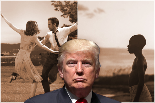 Donald Trump; La La Land still; Moonlight still (Getty/Alex Wong/Summit Entertainment/A24)