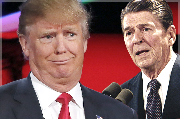 Donald Trump; Ronald Reagan (Reuters/Mike Blake/AP/Photo montage by Salon)