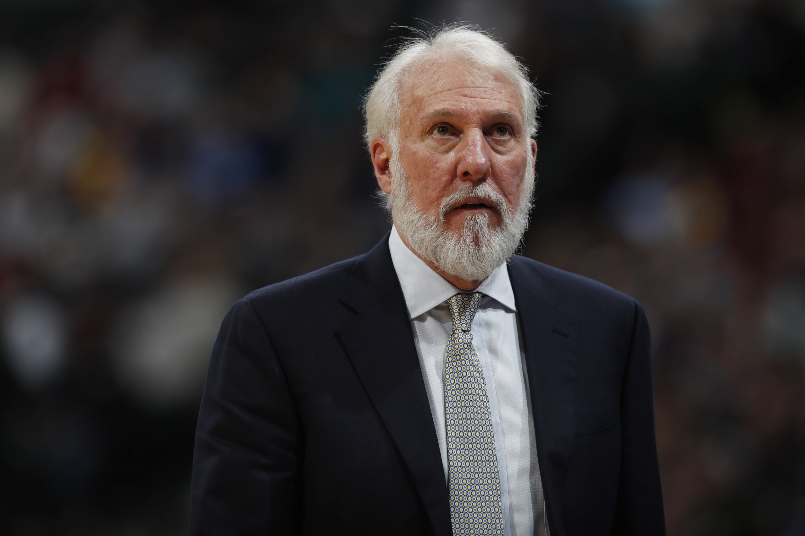 San Antonio Spurs head coach Gregg Popovich in the second half of an NBA basketball game Thursday, Jan. 5, 2017, in Denver. The Spurs won 127-99. (AP Photo/David Zalubowski) (AP)