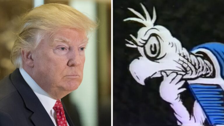 Trump the President-elect and Yertle the Turtle. (Left: Albin Lohr-Jones/Pool via Bloomberg; Right: Still from Yertle the Turtle/YouTube)