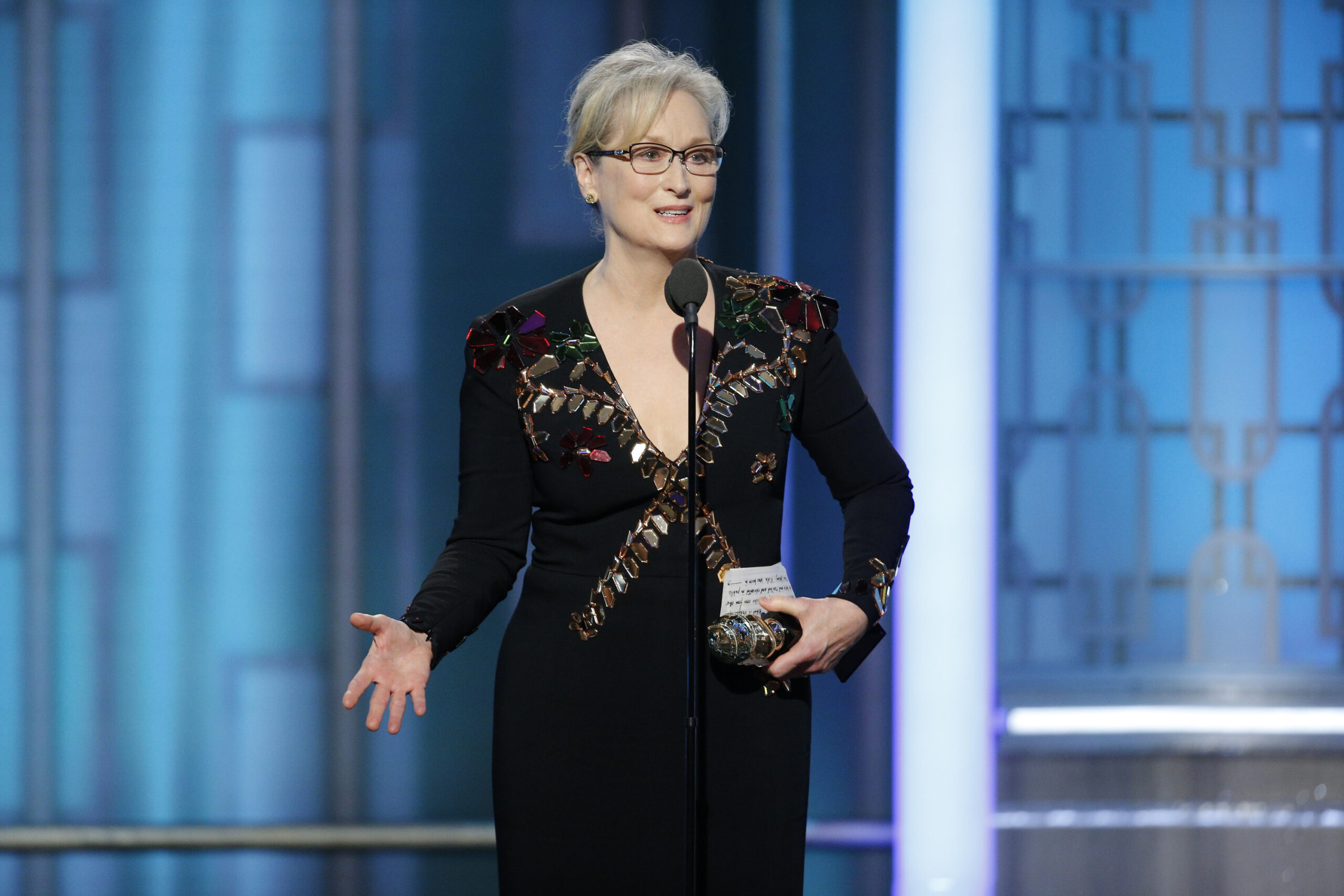 This image released by NBC shows Meryl Streep accepting the Cecil B. DeMille Award at the 74th Annual Golden Globe Awards at the Beverly Hilton Hotel in Beverly Hills, Calif., on Sunday, Jan. 8, 2017. (Paul Drinkwater/NBC via AP) (AP)