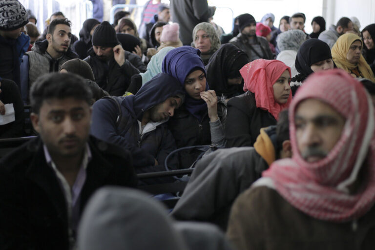 Hundred of Syrian families wait to register at the United Nations High Commissioner for Refugees (UNHCR) headquarters, in Beirut, Lebanon, Monday, Jan. 30, 2017. By executive order, U.S. President Donald Trump imposed a 90-day ban, Friday, that affects travel to the U.S. by citizens of Iraq, Syria, Iran, Sudan, Libya, Somalia and Yemen and puts an indefinite hold on a program resettling Syrian refugees. (AP Photo/Hassan Ammar) (AP)