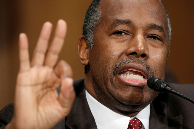 Ben Carson testifies before a Senate Banking, Housing and Urban Affairs Committee confirmation hearing on Capitol Hill, January 12, 2017. (Reuters/Kevin Lamarque)