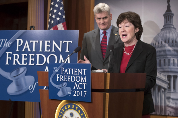 Bill Cassidy and Susan Collins at a news conference on Capitol Hill, Jan. 23, 2017, to announce the Patient Freedom Act of 2017. (AP/J. Scott Applewhite)