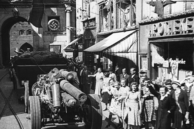 A German cannon is shown rolling through a street in Danzig, Poland, shortly after the Reich forces took over the city and began their invasion of Poland, Sept. 18, 1939 (AP)
