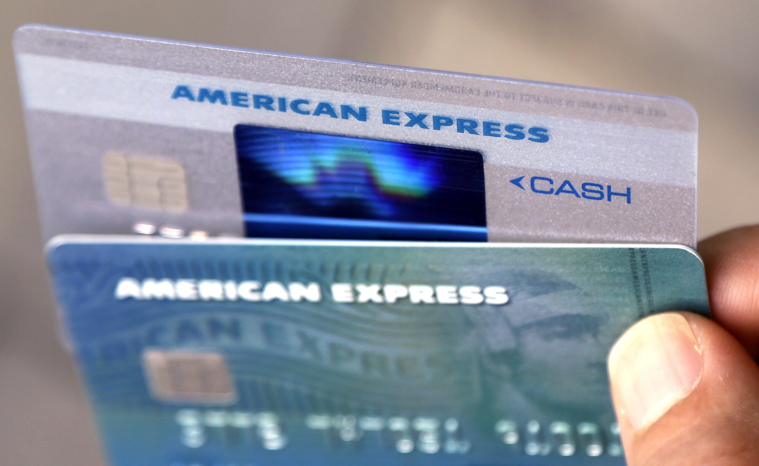 FILE - In this Monday, July 18, 2016, file photo, American Express credit cards are seen, in North Andover, Mass. On Thursday, Jan. 19, 2017, American Express reports financial results. (AP Photo/Elise Amendola, File) (AP)