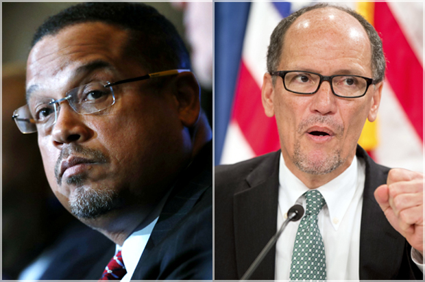 Keith Ellison; Tom Perez (AP/David Zalubowski/Andrew Harnik)