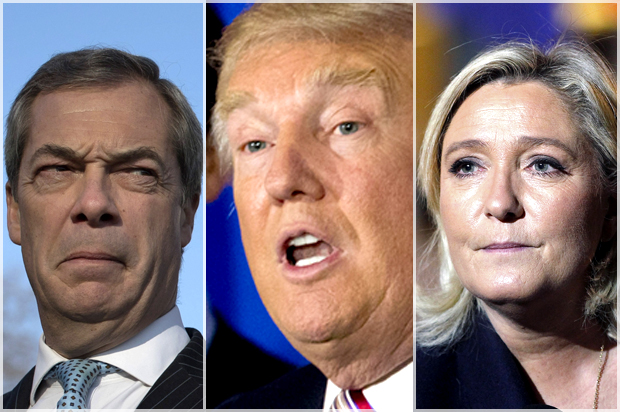 Nigel Farage; Donald Trump; Marine Le Pen (Getty/Dan Kitwood/AP/Mary Altaffer/Getty/Thierry Chesnot)