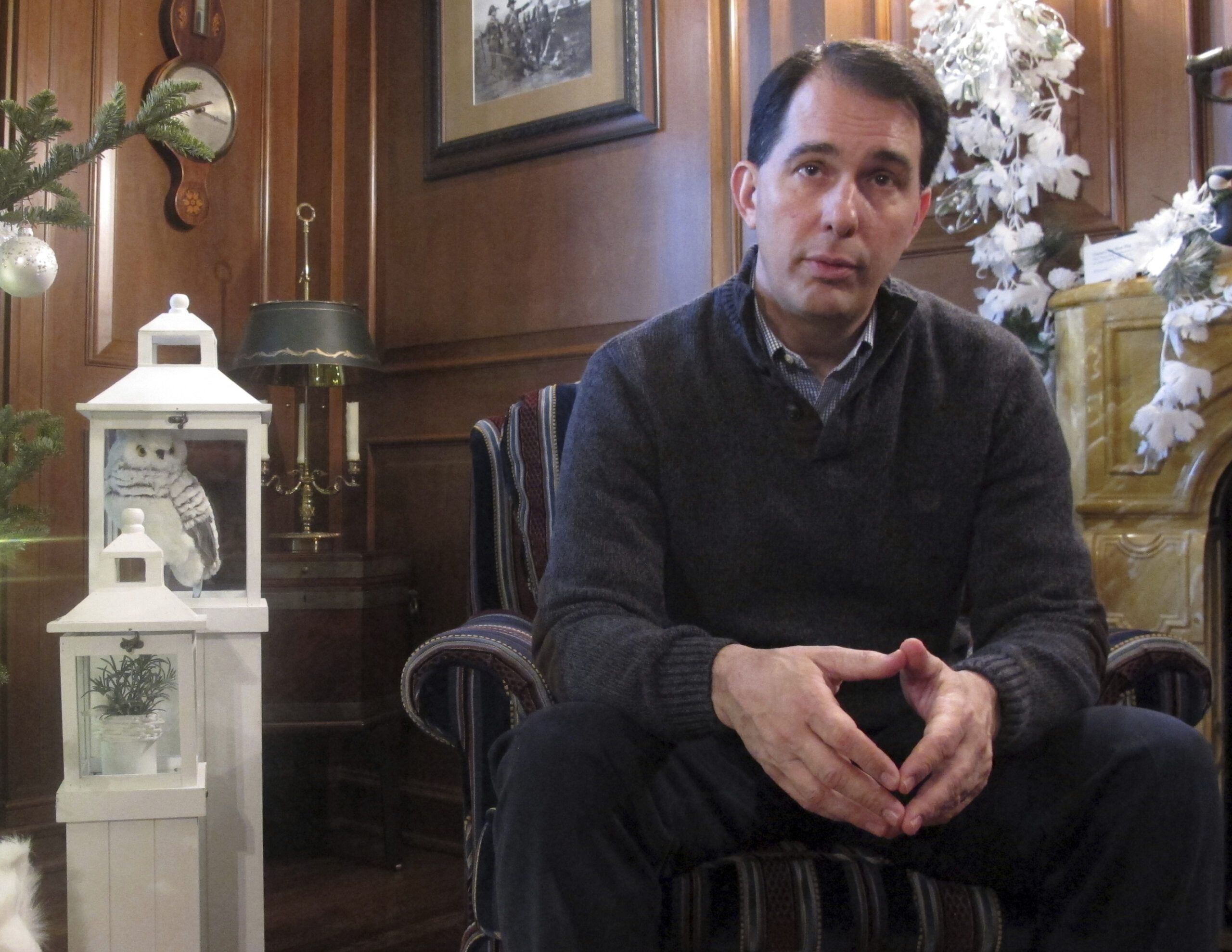 FILE - In this Dec. 21, 2016, file photo, Wisconsin Gov. Scott Walker speaks during an interview with The Associated Press in Maple Bluff, Wis. Republican governors who turned down billions in federal dollars from an expansion of Medicaid under President Barack Obama’s health care law now have their hands out in hopes the GOP Congress comes up with a new formula to provide insurance for low-income Americans. (AP Photo/Scott Bauer, file) (AP)