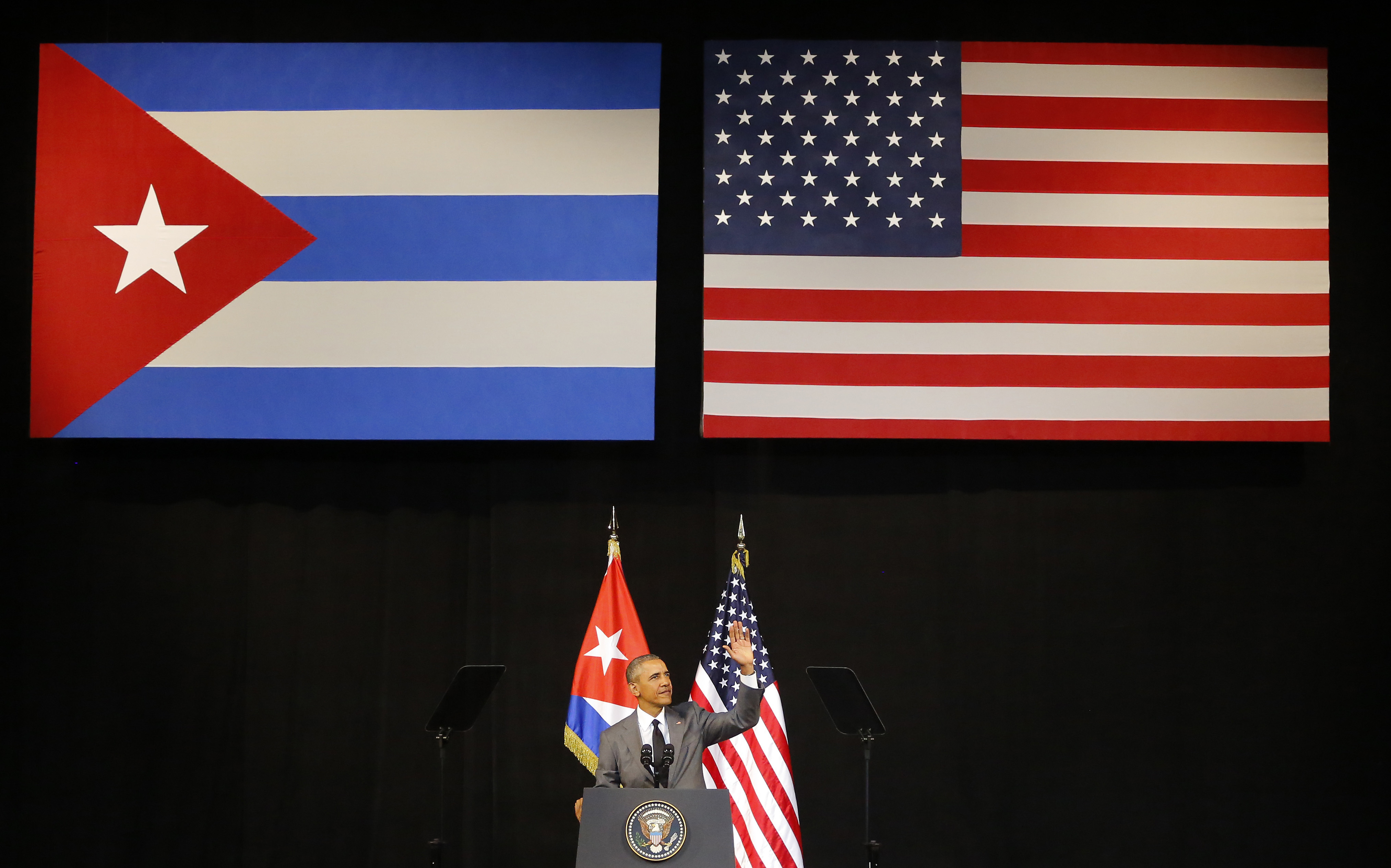 FILE - In this March 22, 2016 file photo, President Barack Obama speaks at the Grand Theater of Havana, Cuba. President Barack Obama is ending a longstanding immigration policy that allows any Cuban national who makes it to U.S. soil to stay and become a legal resident, a senior administration official said Thursday, Jan. 12, 2017.  (AP Photo/Desmond Boylan, File) (AP)