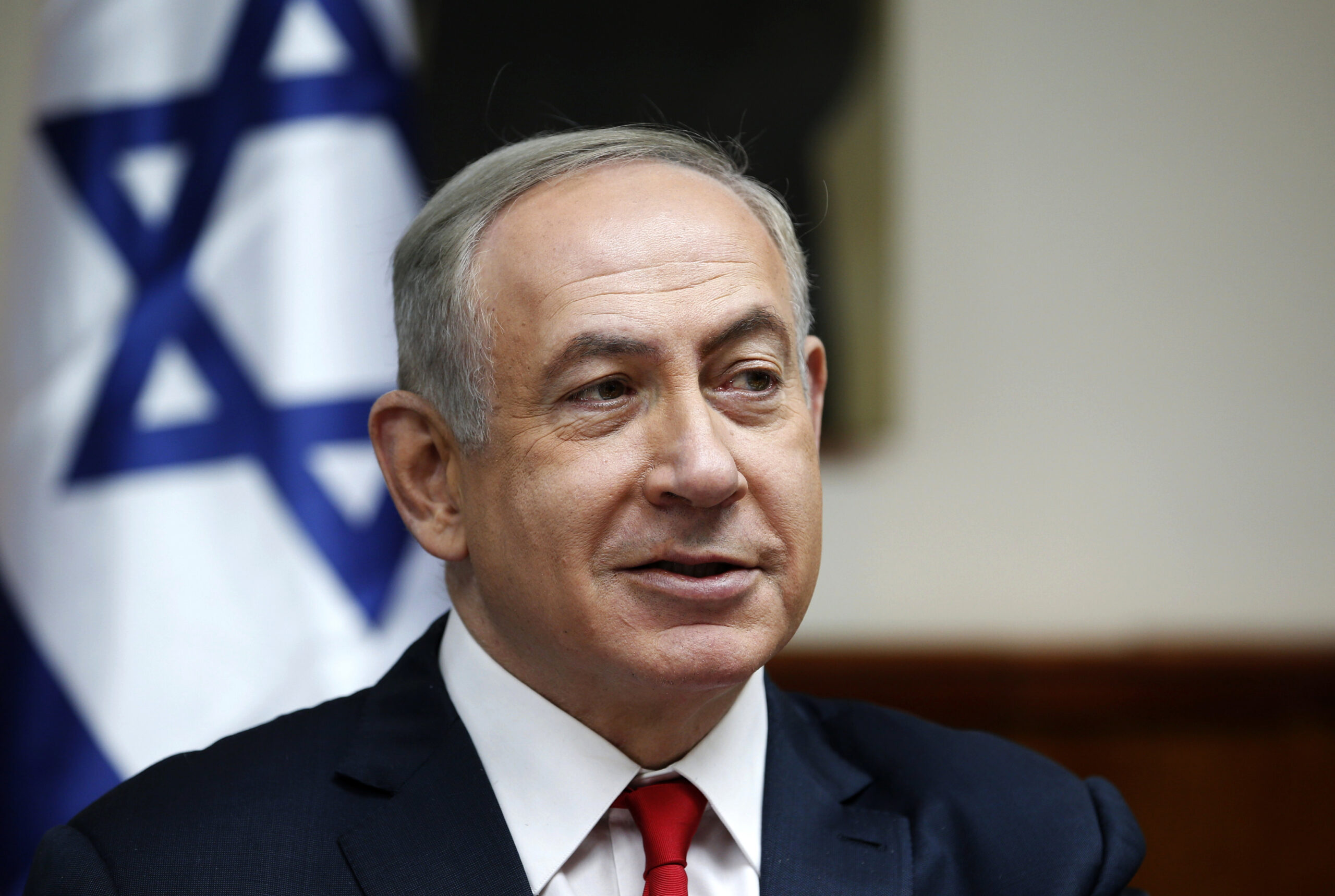 Israeli Prime Minister Benjamin Netanyahu attends the weekly cabinet meeting in Jerusalem, Sunday, Jan. 22, 2017. (Ronen Zvulun/Pool Photo via AP) (AP)
