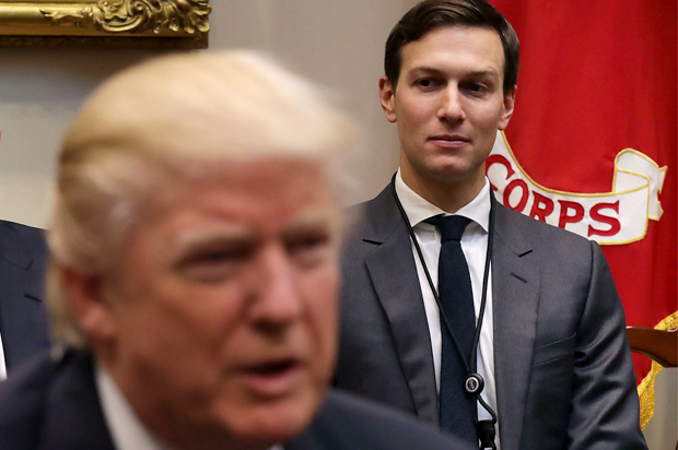 Jared Kushner, husband to Donald Trump's daughter Ivanka, stands behind his father-in-law, President Donald Trump. (Getty/Chip Somodevilla)