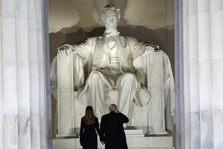 President-elect Donald Trump, right, salutes as he arrives with his wife Melania Trump to the "Make America Great Again Welcome Concert" at the Lincoln Memorial, Thursday, Jan. 19, 2017, in Washington. (AP Photo/Evan Vucci) (AP)