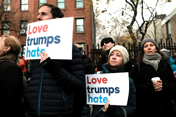 People participate in an anti-hate rally in Brooklyn on November 20, 2016 (Getty/Spencer Platt)