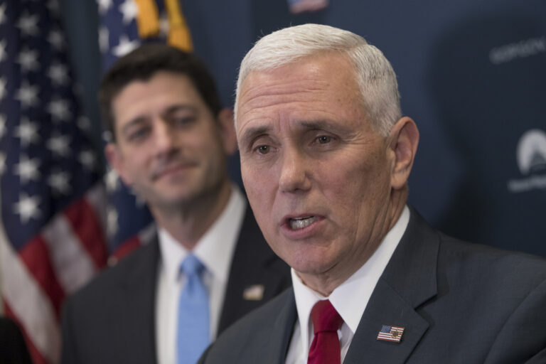 In this Jan. 4, 2017 photo, Vice President-elect Mike Pence, joined by House Speaker Paul Ryan of Wis., speaks during a news conference on Capitol Hill in Washington.  Mike Pence, who spent a dozen years in Congress before becoming Indiana’s governor, is making frequent visits to Capitol Hill and promising close coordination with lawmakers as Donald Trump prepares to enter the White House.  (AP Photo/J. Scott Applewhite) (AP)
