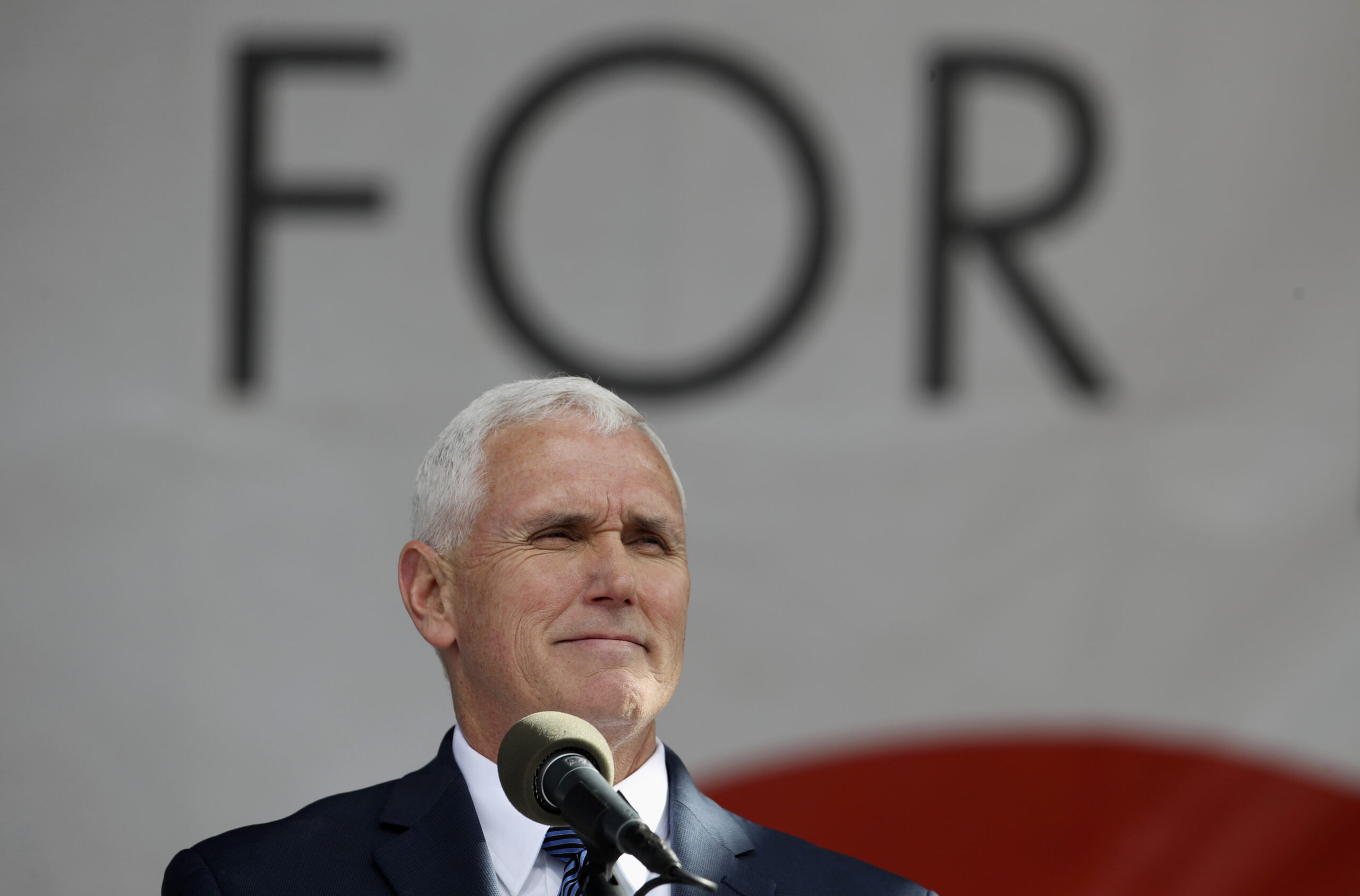 Vice President Mike Pence pauses while speaking at the March for Life on the National Mall in Washington, Friday, Jan. 27, 2017. (AP Photo/Manuel Balce Ceneta)