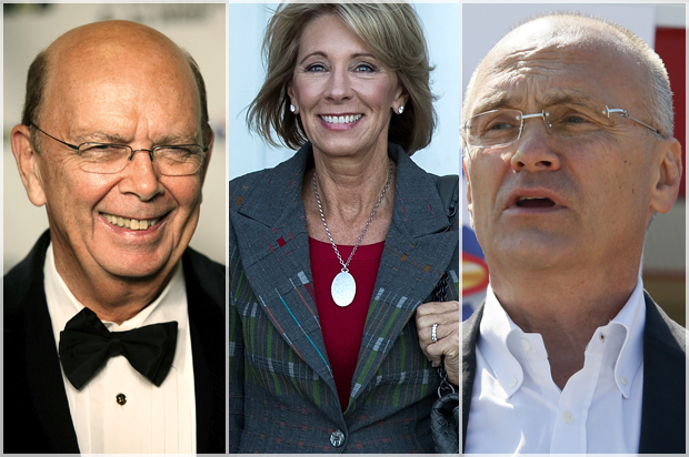 Ross Wilbur; Betsy DeVos; Andy Puzder (AP/Craig Ruttle/ Drew Angerer/Jack Plunkett)