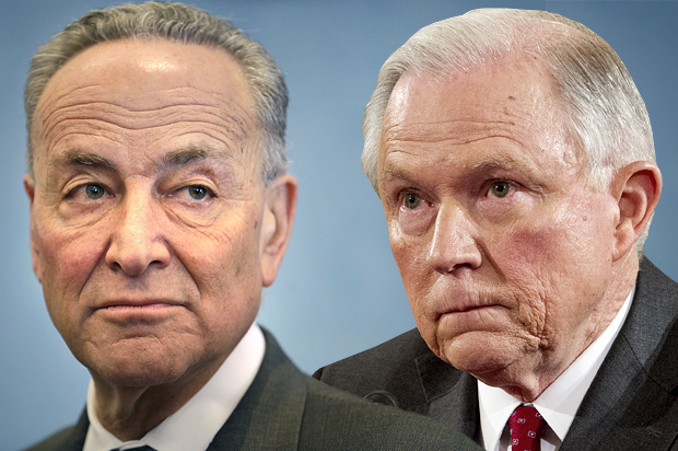 Chuck Schumer; Jeff Sessions (AP/Ron Sachs/Seth Wenig/Photo montage by Salon)