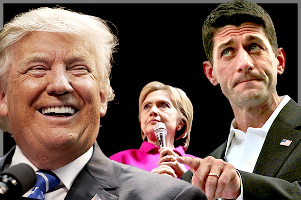 Donald Trump; Hillary Clinton; Paul Ryan (AP/Reuters/Chris Keane/Rick Wilking/Mary Altaffer/Photo montage by Salon)