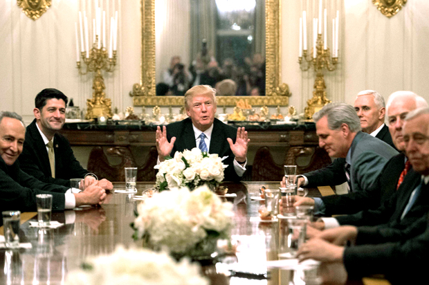 US President Donald Trump speaks during a reception with Congressional leaders on January 23, 2017 at the White House in Washington, DC. / AFP / NICHOLAS KAMM        (Photo credit should read NICHOLAS KAMM/AFP/Getty Images) (Afp/getty Images)