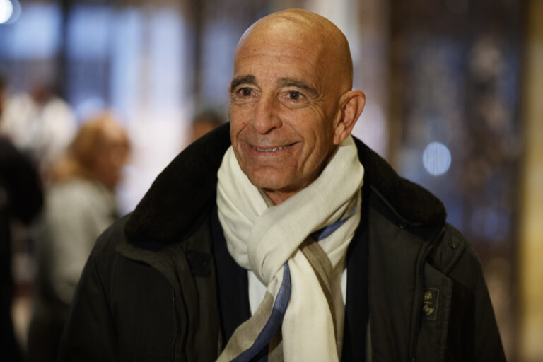 Tom Barrack, chairman of the inaugural committee, speaks with reporters in the lobby of Trump Tower in New York, Tuesday, Jan. 10, 2017, before meeting with President-elect Donald Trump. (AP Photo/Evan Vucci) (AP)