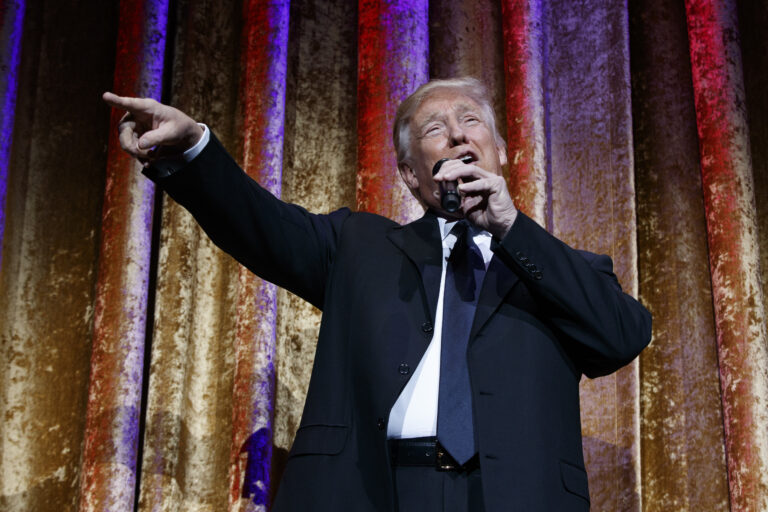 President-elect Donald Trump speaks during the presidential inaugural Chairman's Global Dinner, Tuesday, Jan. 17, 2017, in Washington. (AP Photo/Evan Vucci) (AP)