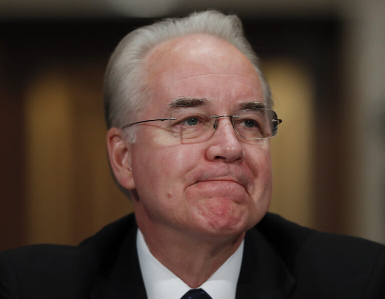 Health and Human Services Secretary-designate, Rep. Tom Price, R-Ga., pauses while testifying on Capitol Hill in Washington, Wednesday, Jan. 18, 2017, at his confirmation hearing before the Senate Health, Education, Labor and Pensions Committee. (AP Photo/Carolyn Kaster) (AP)