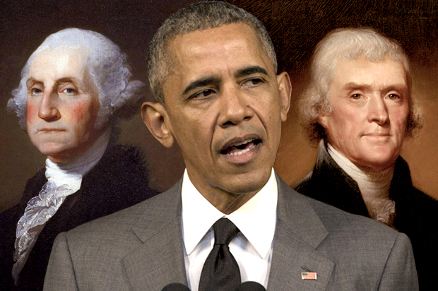 George Washington; Barack Obama; Thomas Jefferson (Wikimedia/AP/Desmond Boyland/Salon)