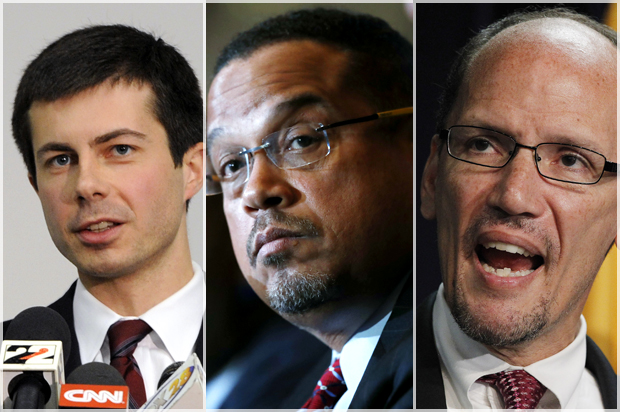 Pete Buttigieg; Keith Ellison; Tom Perez (AP/Joe Raymond/David Zalubowski/Ross D. Franklin)