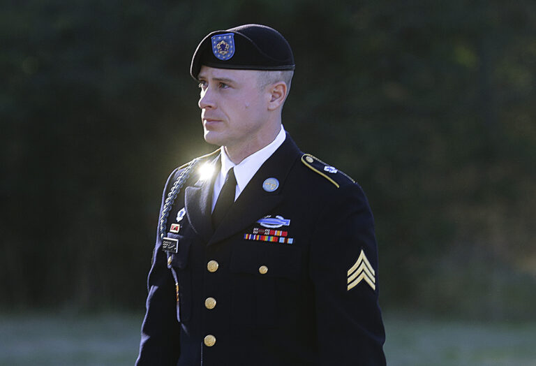 FILE - In this Jan. 12, 2016, file photo, Army Sgt. Bowe Bergdahl arrives for a pretrial hearing at Fort Bragg, N.C.  Bergdahl and his attorneys have arrived at a courthouse Monday, Feb. 13, 2017, where they'll try to convince a military judge that President Donald Trump violated Bergdahl's due process rights. Bergdahl is scheduled for trial in April. He is accused of endangering the lives of soldiers who searched for him after he walked off his post in Afghanistan in 2009.(AP Photo/Ted Richardson, File) (AP)