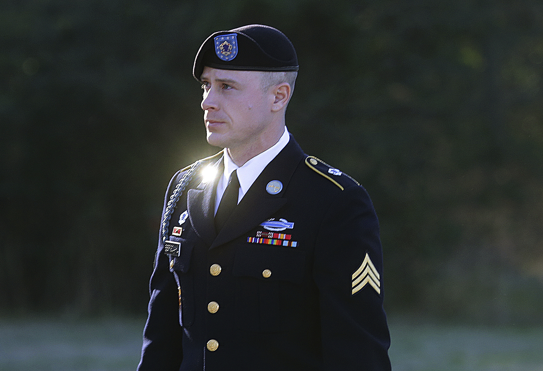 FILE - In this Jan. 12, 2016, file photo, Army Sgt. Bowe Bergdahl arrives for a pretrial hearing at Fort Bragg, N.C.  Bergdahl and his attorneys have arrived at a courthouse Monday, Feb. 13, 2017, where they'll try to convince a military judge that President Donald Trump violated Bergdahl's due process rights. Bergdahl is scheduled for trial in April. He is accused of endangering the lives of soldiers who searched for him after he walked off his post in Afghanistan in 2009.(AP Photo/Ted Richardson, File) (AP)