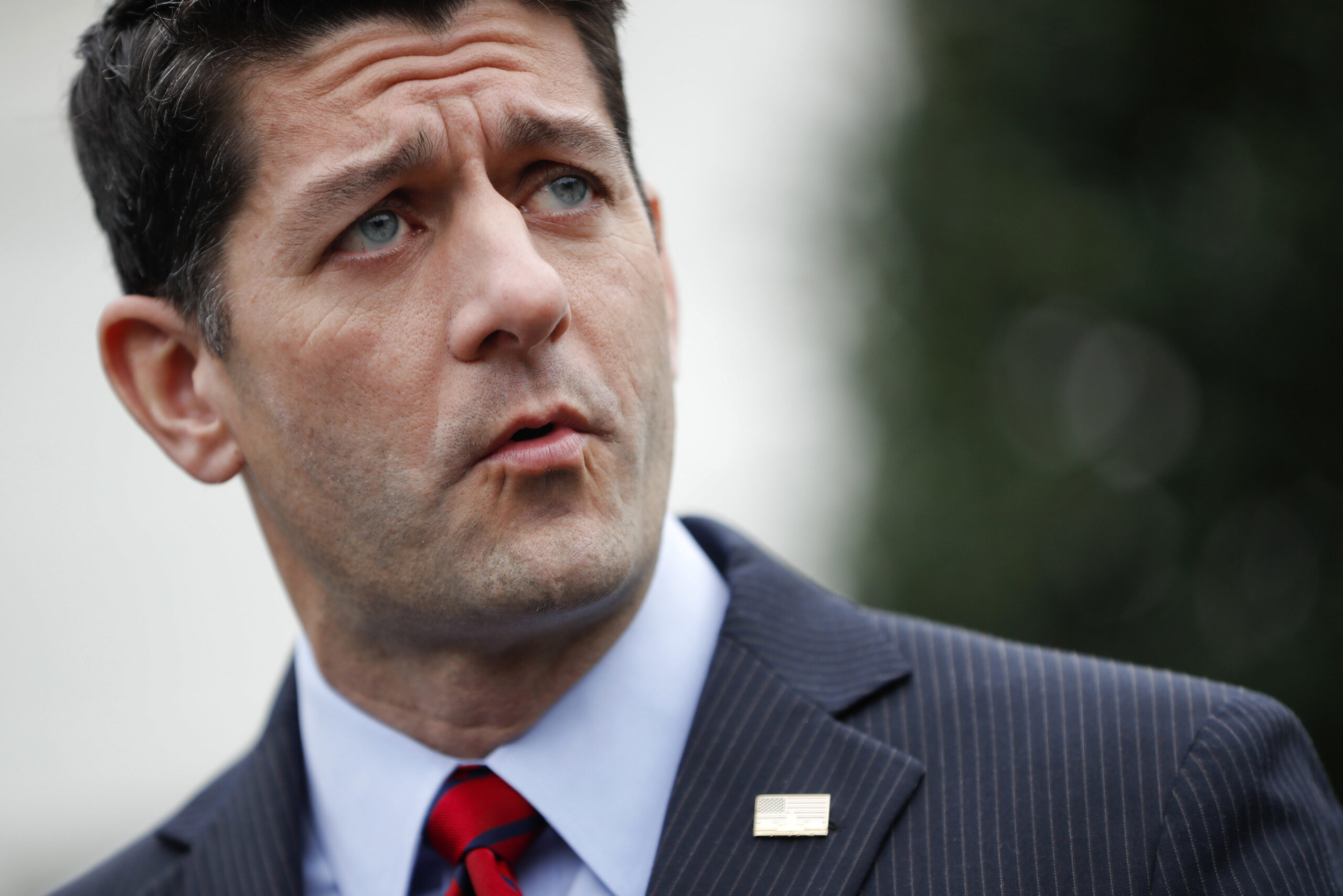 House Speaker Paul Ryan of Wis. speaks to reporters outside the White House in Washington, Monday, Feb. 27, 2017, following a meeting with President Donald Trump inside. () (AP Photo/Pablo Martinez Monsivais)