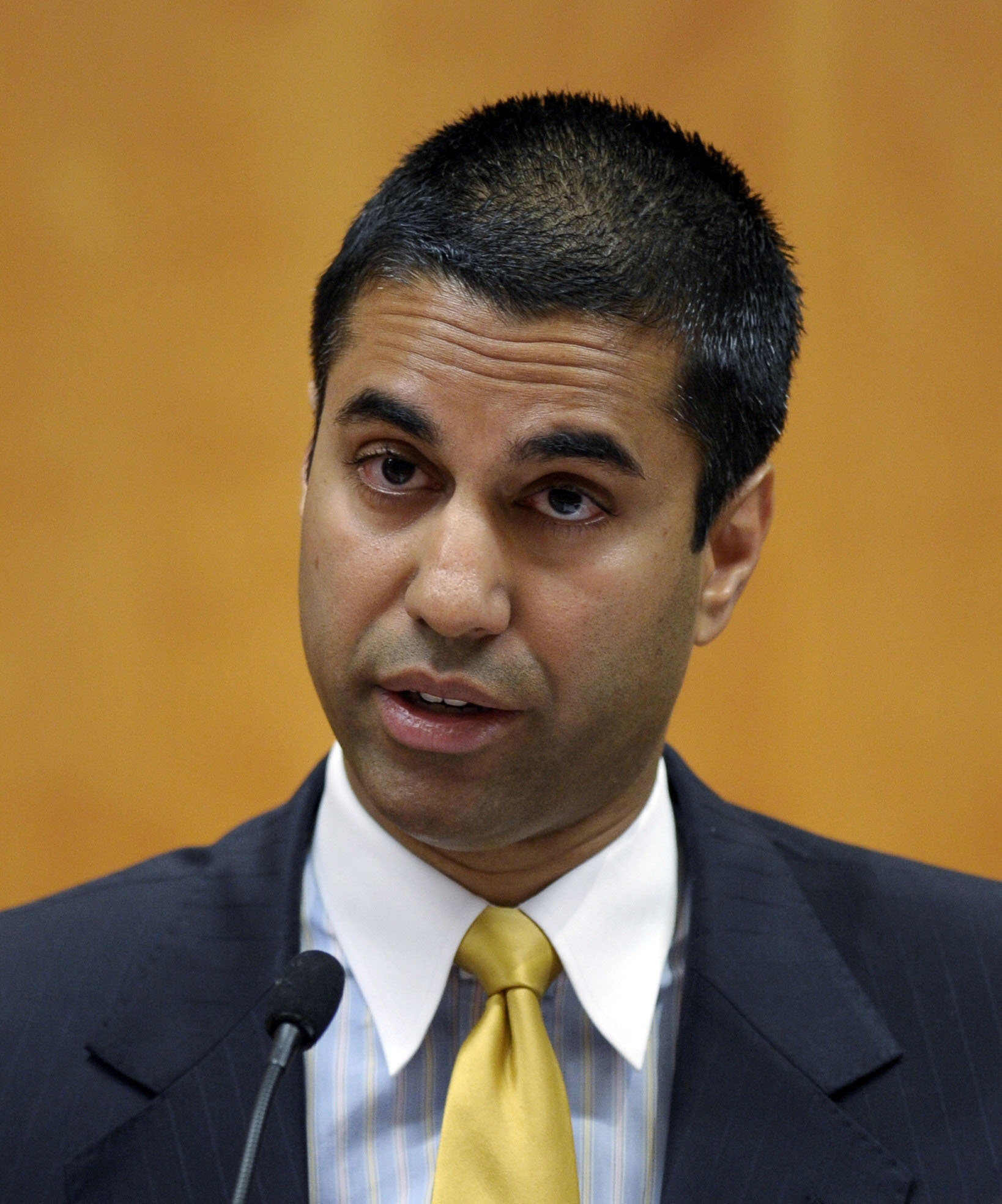 FCC commissioner Ajit Pai presents his dissent during a Federal Communications Commission (FCC) hearing at the FCC in Washington. (AP Photo/Susan Walsh)