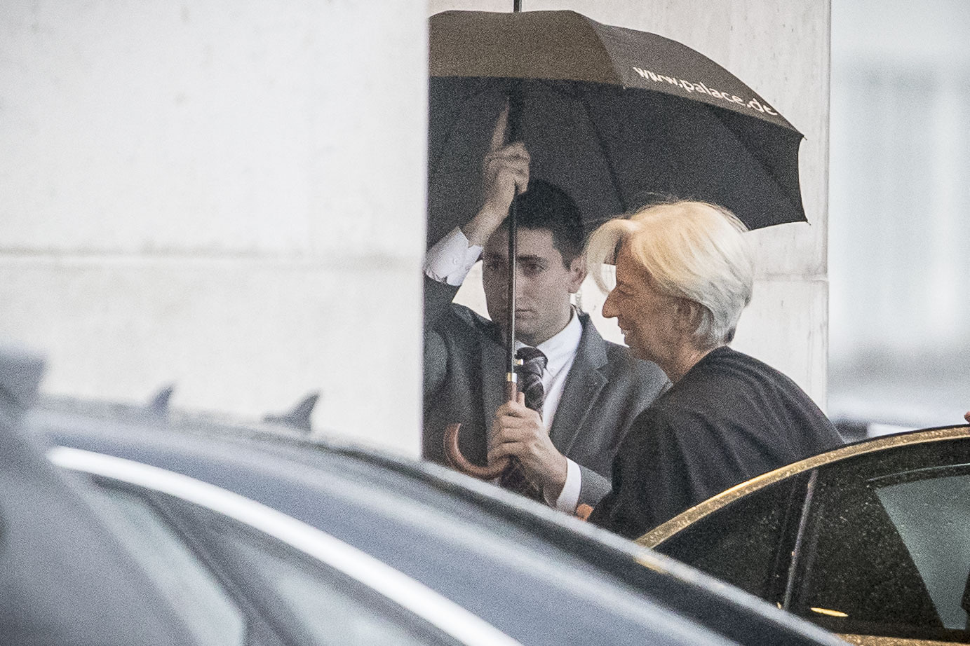 Managing director of the International Monetary Fund, IMF, Christine Lagarde, arrives at the chancellery in Berlin, Germany where she will meet German chancellor Angela Merkel, Wednesday, Feb. 22, 2017.  (Michael Kappeler/dpa via AP) (AP)